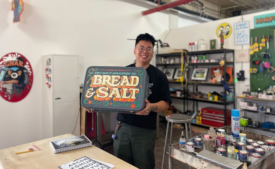 Sign painter and video creator Koy Sun is shown in his artist-in-residence studio at Bread & Salt on Oct. 4, 2024.