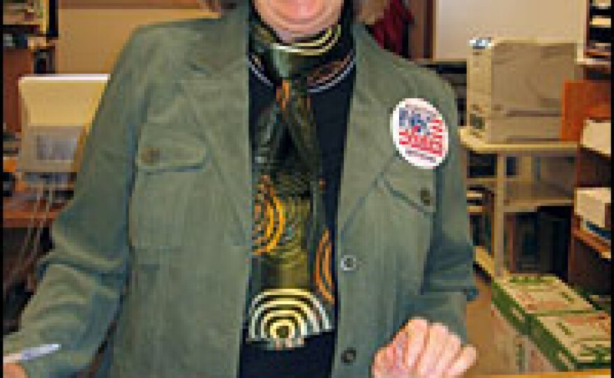 Diane Chauncey, chairwoman of the Supervisors of the Checklist in Antrim, provides homemade peanut butter cookies for voters.