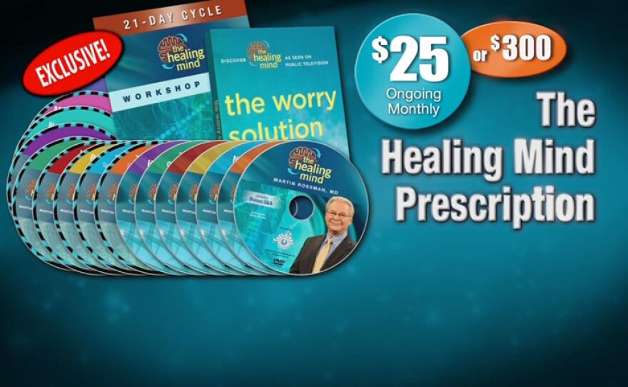 Give $25 a month or $300 now and receive The Healing Mind Prescription Workshop Combo featuring “The Worry Solution” book; The Healing Mind Workshop Guide booklet; “The Self-Healing Library” 9-CD set; and “The Healing Mind Prescription” 7-DVD set. This gift includes a KPBS License Plate Frame (if you're a new member). Also enjoy access to KPBS Passport and myKPBS Film Club. The program DVD only is available at the $120 level.