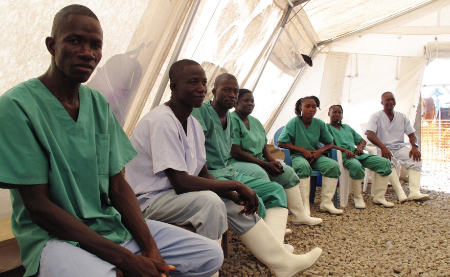 The nursing staff gets a break at the Ebola care center run by Doctors Without Borders in Foya, Liberia. The center has helped stop the spread of the virus.