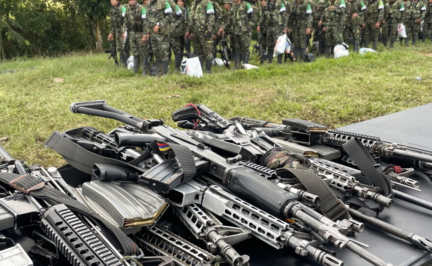 Weapons turned in by the Comandos de la Frontera, or Border Commandos guerillas at a demobilization ceremony in southern Colombia.
