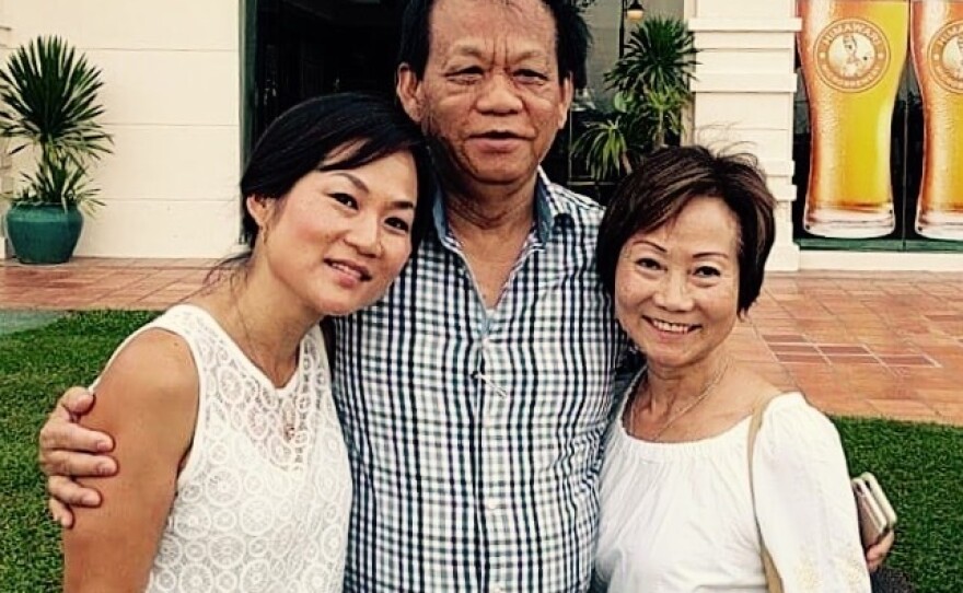Artist Phung Huynh with her parents on a family trip to Cambodia.
