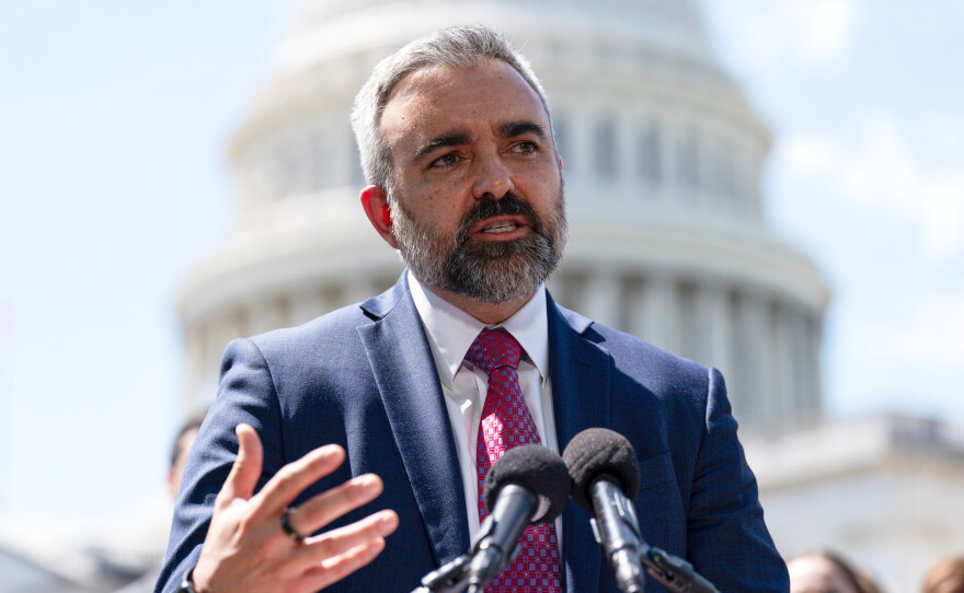 New Mexico Attorney General Raúl Torrez speaks during a news conference on Capitol Hill in Washington, D.C., in April. In 2024, Torrez filed a lawsuit against the store Santa Fe Spa Center by Voupre, alleging violations of New Mexico's Unfair Practices Act.