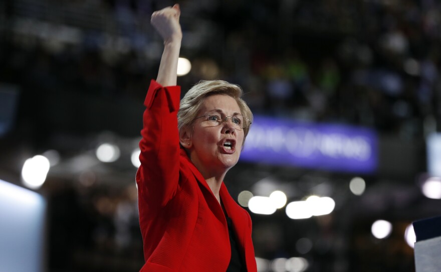 Sen. Elizabeth Warren, D-Mass., speaks during the first day of the Democratic National Convention in Philadelphia in July 2016.