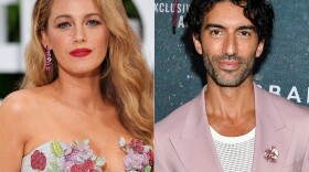 This combination of images shows Blake Lively at the London screening of the film "It 'Ends With Us" on Aug. 8, 2024, left, and Justin Baldoni at the world premiere of the film in New York on Aug. 6, 2024. (AP Photo)