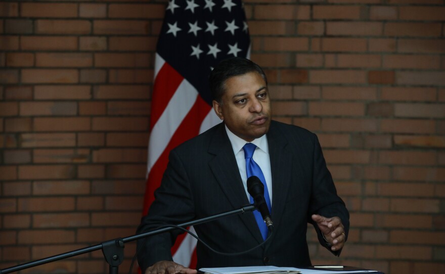 Dr. Rahul Gupta, director of the White House Office of National Drug Control Policy (ONDCP), in Bogota, Colombia, on Aug. 23.
