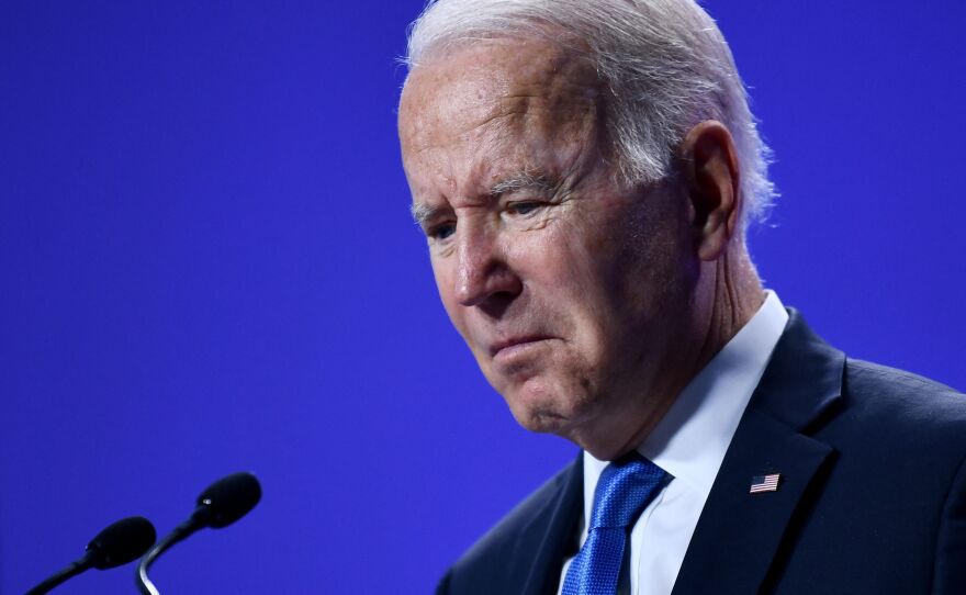 President Biden addresses a press conference at the COP26 U.N. Climate Change Conference in Glasgow on Nov. 2. Although the Biden administration is pushing to transition the country to greener sources of energy, in the short term, the White House is calling on OPEC to produce more oil in order to help bring down high gas prices.