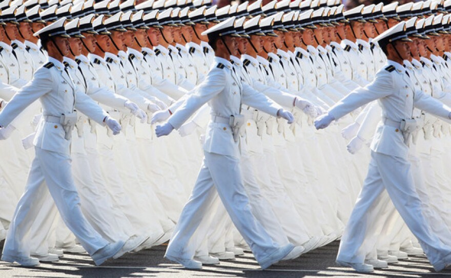 Chinese People's Liberation Army sailors march past Beijing's Tiananmen Square in October of 2009 during celebrations of the 60th anniversary of the founding of the People's Republic of China.