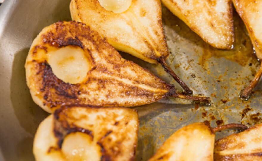 Roasted pears will be paired with dried apricots and pistachios.