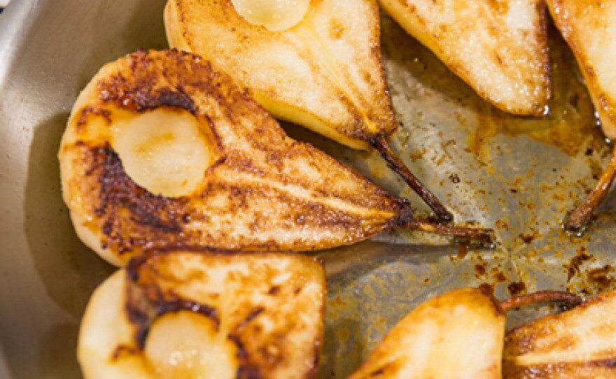 Roasted pears will be paired with dried apricots and pistachios. 