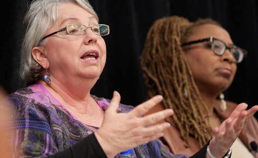 Gayle McLaughlin, then Richmond's mayor, speaks onstage during a 2014 event in Los Angeles.