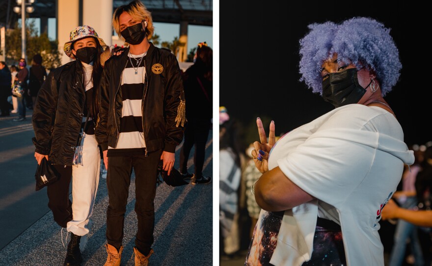 <strong>Left:</strong> Siblings Josephine and Jonathan Gatus wait outside before the concert. <strong>Right:</strong> Talia Mirai traveled from from Houston, Texas, to see BTS perform.