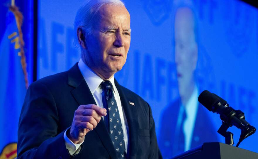 President Biden speaks to the International Association of Fire Fighters at a conference in  Washington on March 6, 2023.