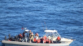 The U.S. Coast Guard and Department of Homeland Security partner agencies interdict a suspected maritime smuggling vessel during coordinated operations south of San Clemente Island, California, Feb. 21, 2026.