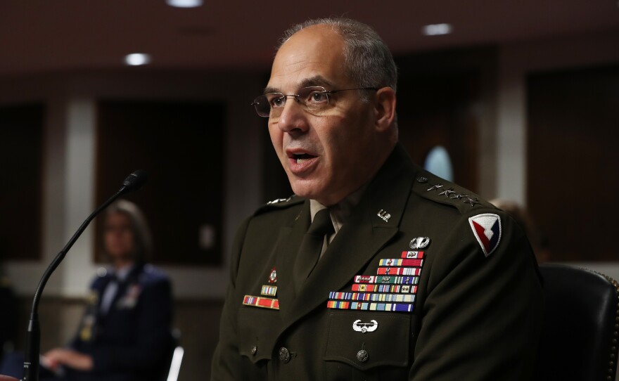 Army Gen. Gustave Perna testifies before the Senate Armed Services Committee on Thursday on his nomination to oversee the COVID-19 vaccine project.