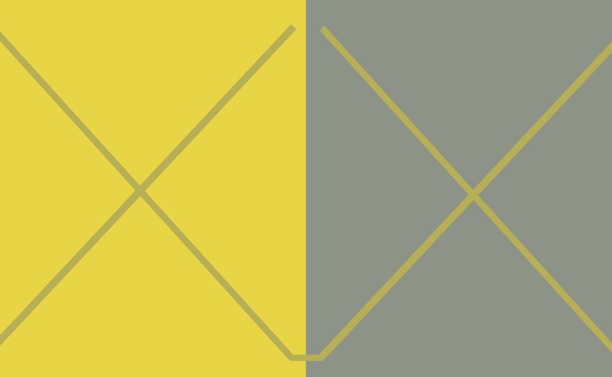 This is a recreation of a color plate from Interaction of Color, by Josef Albers. The two Xs are are exactly the same — it's the different backgrounds that make them look like very different colors.