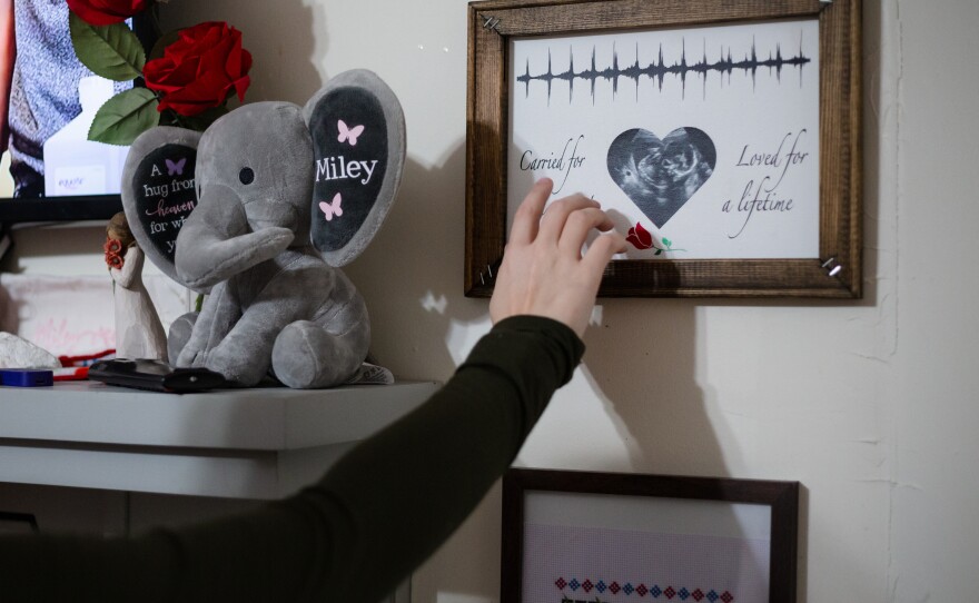 Allie Phillips' living room mantle is dedicated to Miley Rose and decorated with gifts from friends, family and TikTok followers.