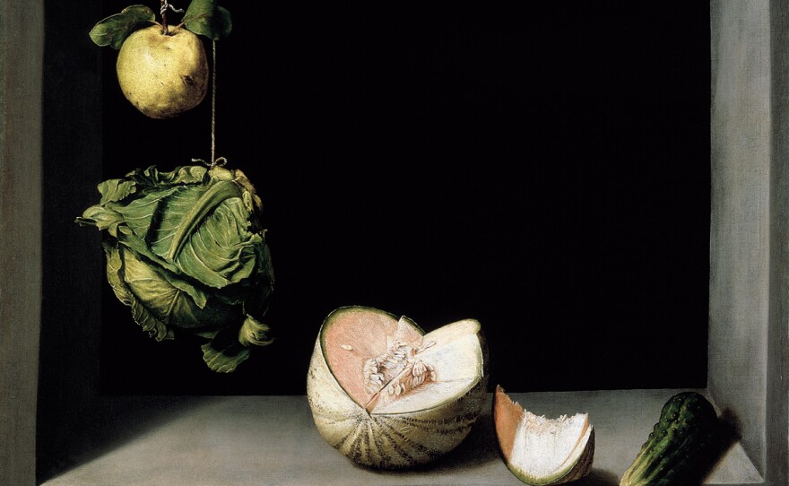 Juan Sánchez Cotán, "Quince, Cabbage, Melon, and Cucumber," ca. 1602. Oil on canvas.