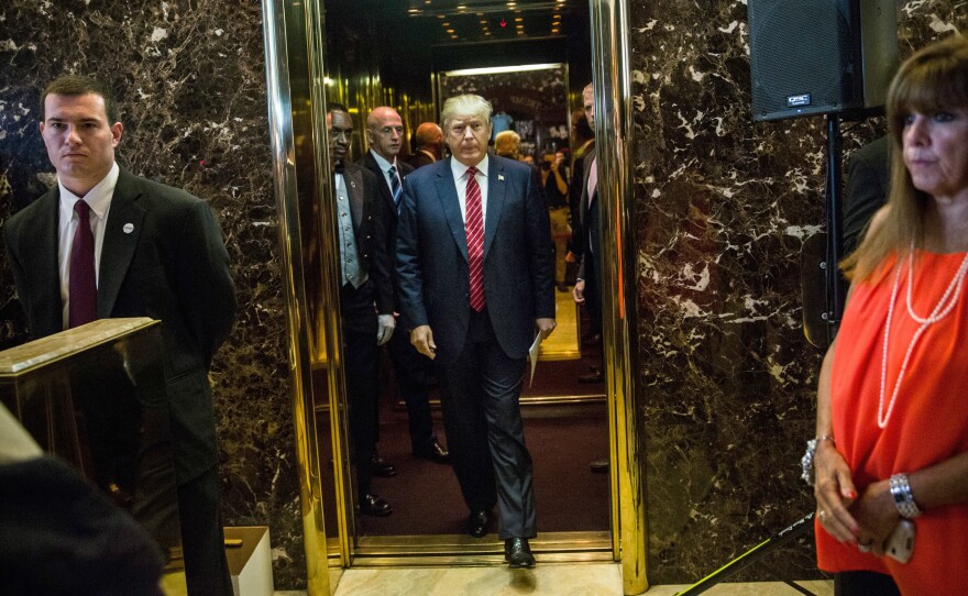 Donald Trump leaves an elevator at Trump Tower in New York City, just prior to delivering a speech in September that outlined his plan for tax reform.