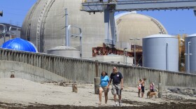 Beachgoers walk on the sand near the San Onofre nuclear power plant in San Clemente, June 30, 2011. 