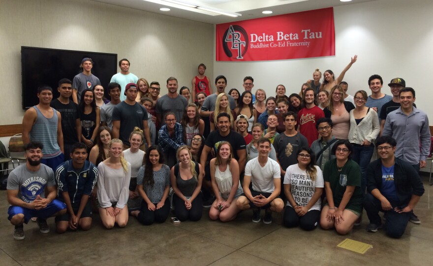 Delta Beta Tau students at a Wednesday night meditation session.