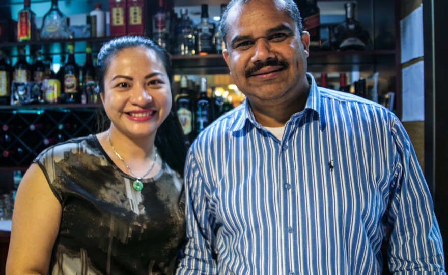 Jessica Luo and her husband, Frank Millen. The Chinese-Ghanaian couple own the African Pot restaurant in Guangzhou, China.