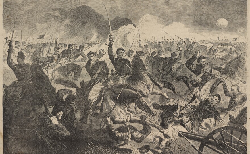 After Winslow Homer (American, 1836–1910), <em>The War for the Union 1862—A Cavalry Charge</em>, 5 July 1862. Wood engraving on newsprint, image: 13 9/16 x 20 9/16 in. sheet: 15 7/8 x 21 9/16 in.