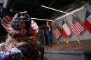 The hat of Diane Benjamin, Dallas #2021 precinct chair, is visible at a campaign event for Texas Attorney General Ken Paxton on May 18, 2026, in Dallas.
