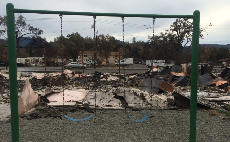 A swing set is all that remains in the backyard of a house in Middletown, Calif., after a devastating wildfire. Birth certificates and marriage licenses were among the important things destroyed.