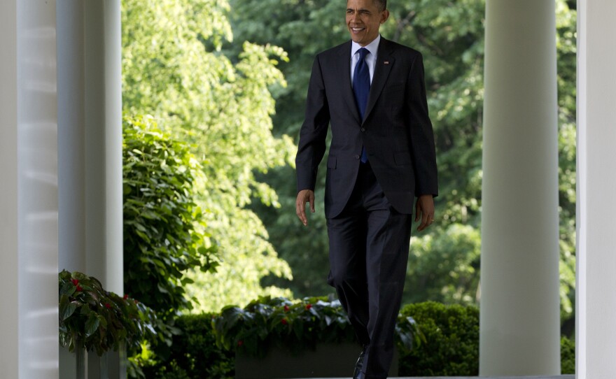 President Obama walks outside the Oval Office on May 3.