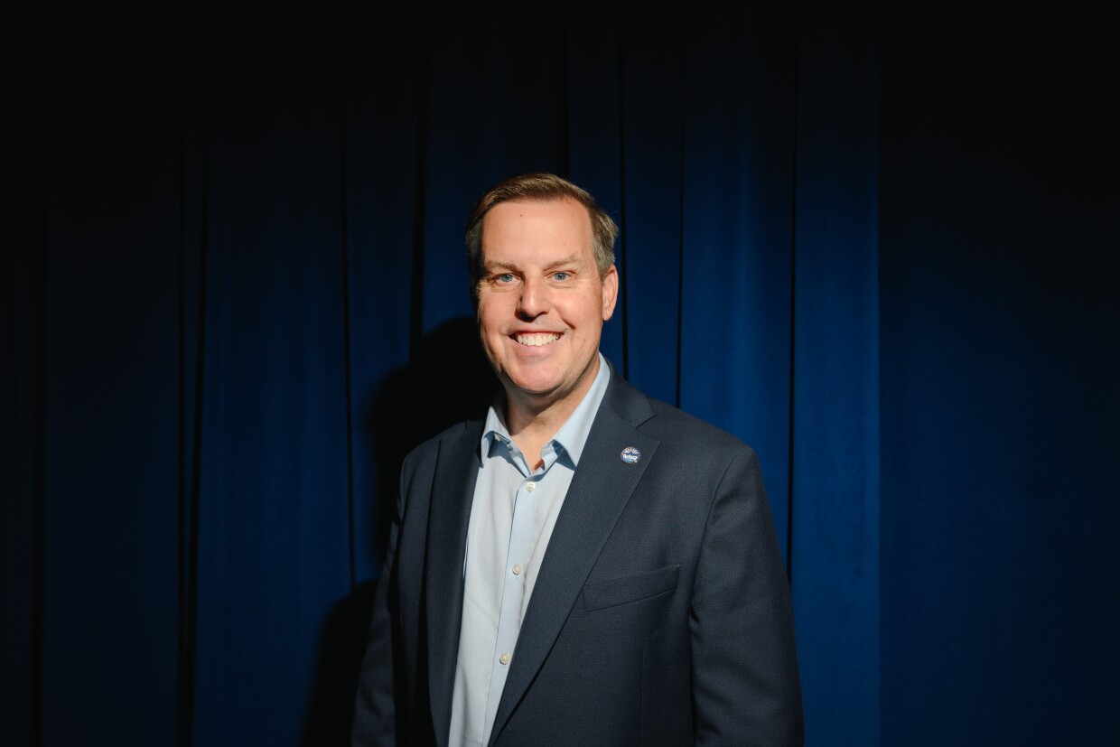 John McCann, the mayor of Chula Vista and a candidate for the District 1 seat on San Diego County’s Board of Supervisors, stands for a portrait at the KPBS studios in San Diego, California on May 22, 2025.