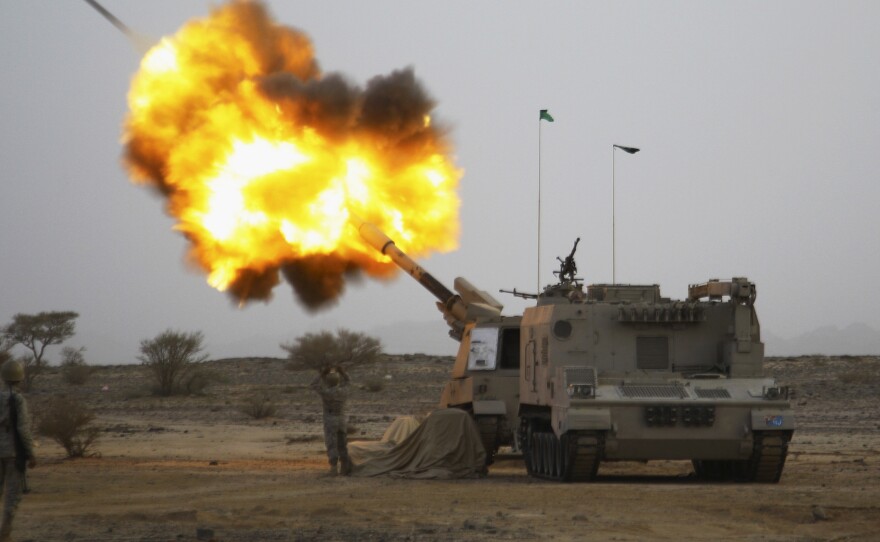 Saudi Arabia's army fires artillery shells toward Houthi rebels along the Saudi border with Yemen on April 15. Outside Saudi Arabia, many are critical of the military  campaign and question whether it will succeed, but it is popular inside the kingdom.