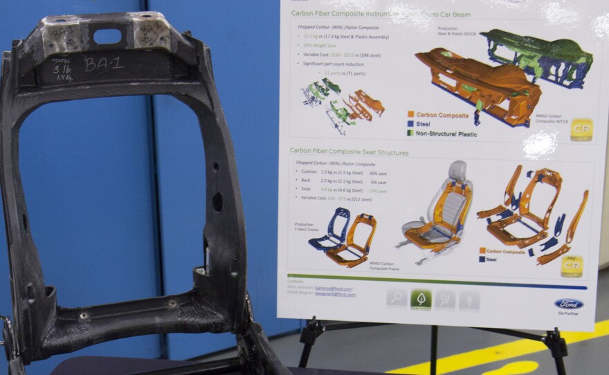 Ford says it was able to reduce the weight of interior components of the concept car, including this carbon fiber seat, by 35 percent.