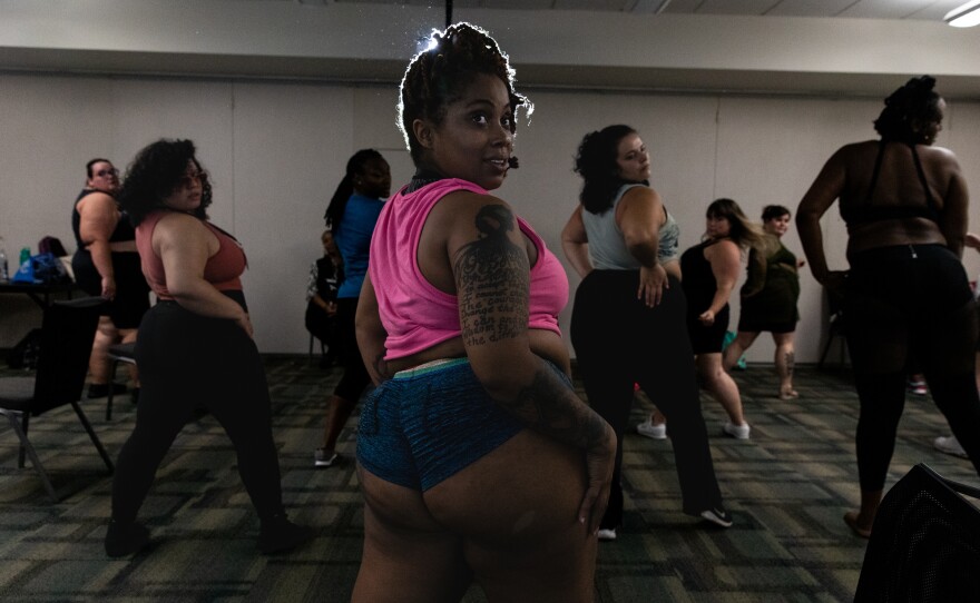 Queen Nzinga leads a Twerk-lesque class at Philly FatCon last month. The convention offered five wellness classes for attendees to choose from.