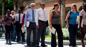 People stand in line at the Diversity Job Fair on September 24, 2009 in Davie, Florida. 