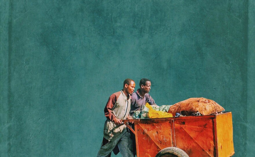 This image of two street workers in Addis Ababa was created and designed on Berta's mobile phone.