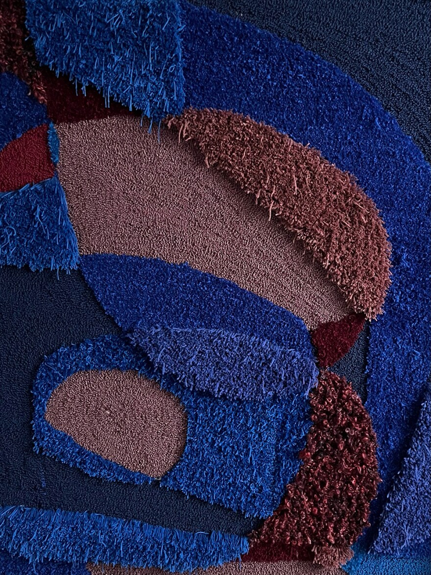 Denja Harris' "Texture Study 3" is a 2025 work of new, second-hand and dead-stock cloth, lambswool, cotton and acrylic yarns.