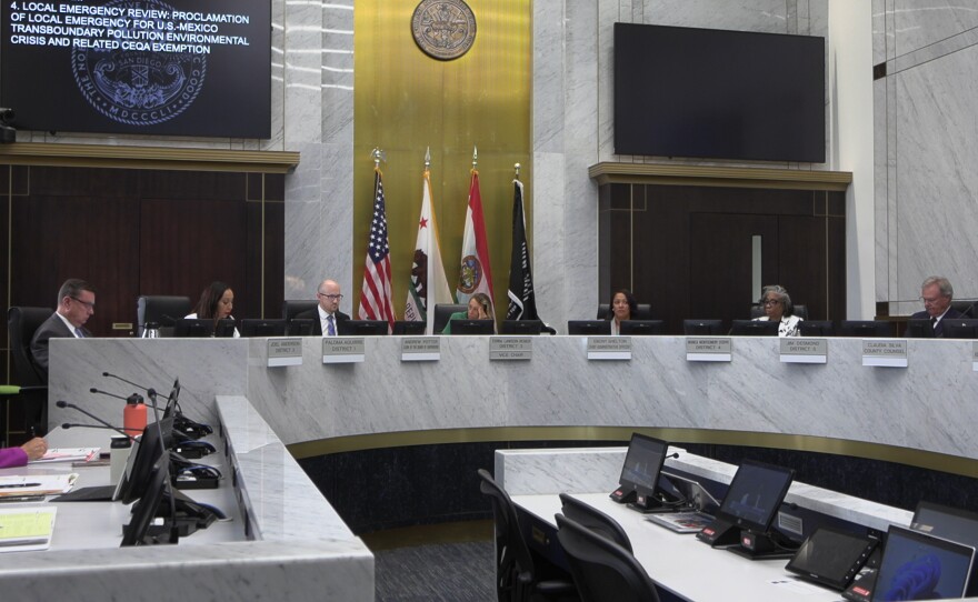 Members of the San Diego County Board of Supervisors sit in their seats during a meeting at the County Administration Center on July 22, 2025.