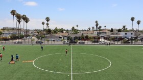 Students play soccer at Wilson Middle School's soccer field on Monday, July 21, 2025.