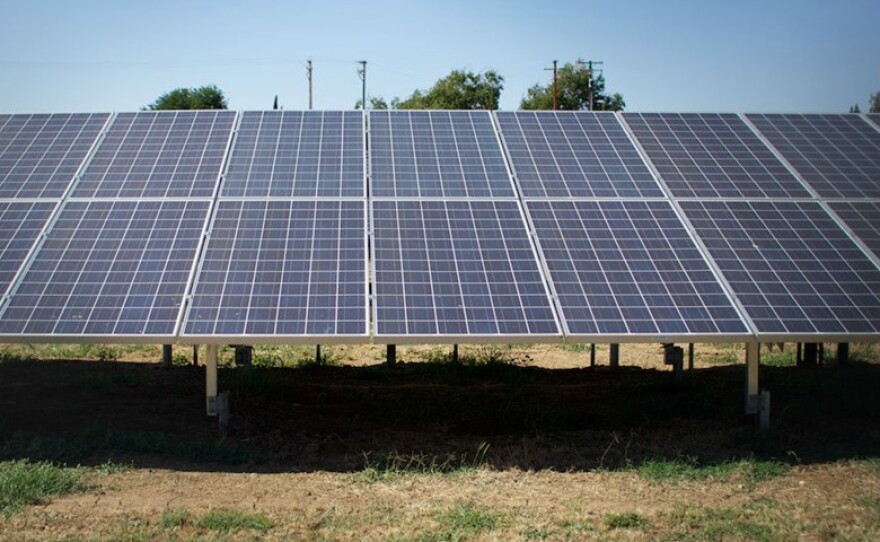 Solar panels absorb the sun's rays. 