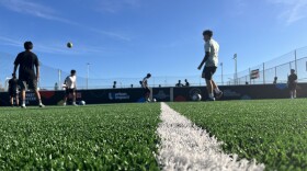 Young kids kick around soccer balls on the turf fields at Adam R. Scripps Street Soccer Park, Feb. 25, 2026.