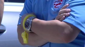 Whistles are handed out to the community as part of The Yellow Whistle project in Mira Mesa on May 24, 2021.  