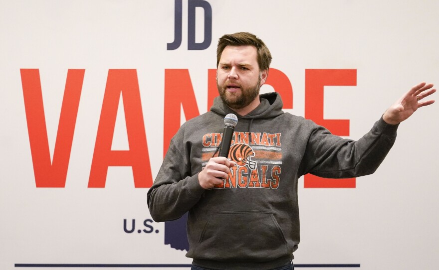 Ohio Republican Senate candidate J.D. Vance speaks at a rally in Mason, Ohio, on Jan. 30.