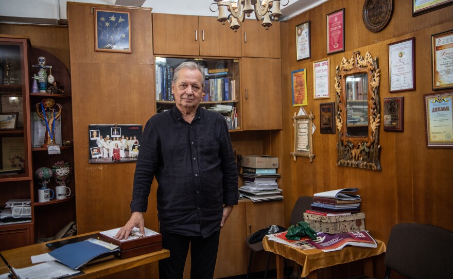 Director of the Uzhhorod municipal theatre Mariukhnych Vasyl Vasylovych poses inside his office on July 14, 2022.