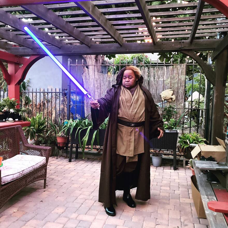 Aeion Duckett saw "Star Wars" in a drive-in when he was twelve-years-old in 1977. He has been a fan ever since and cosplays on both sides of the Force.
