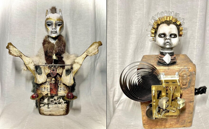 Two of Andrea Overturf's sculptures that are currently on display at The Studio Door in Hillcrest.