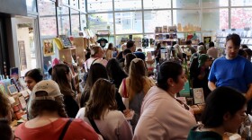 Book Crawl goers inside Library Bookshop SD during the San Diego Book Crawl, April 2025.