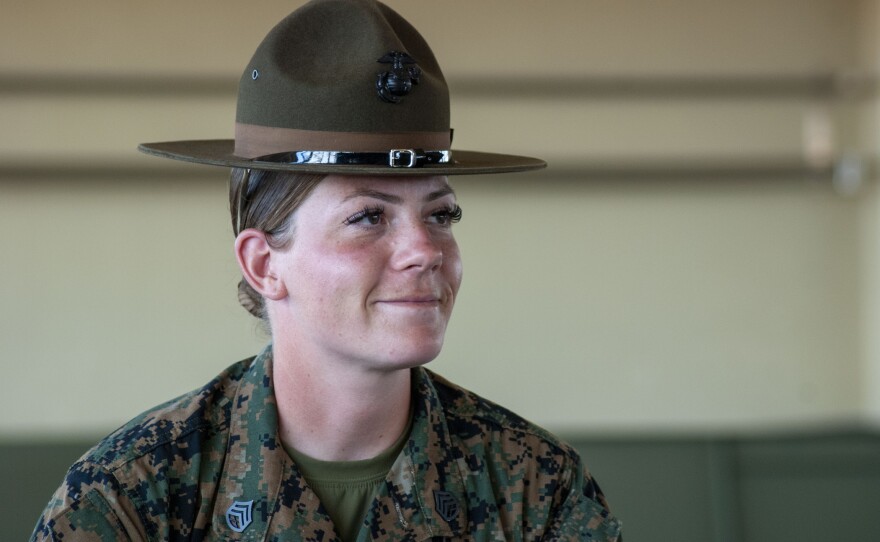 Senior drill instructor Staff Sgt. Amber Staroscik on Camp Pendleton, April 7, 2021.