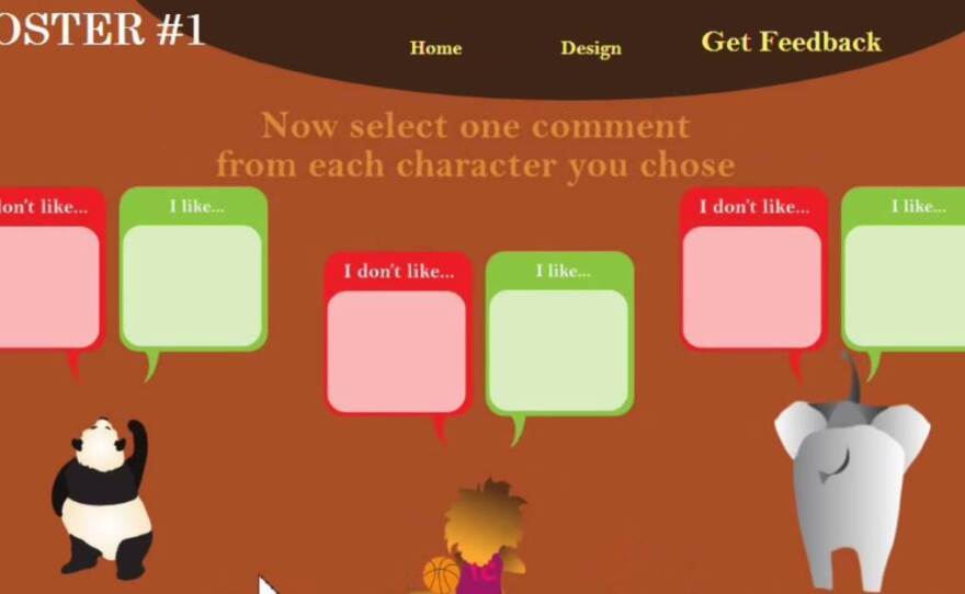 A screenshot from the Posterlet game: choosing negative or positive feedback.