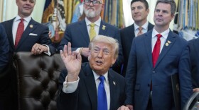 President Trump speaks in the Oval Office of the White House on Thursday in Washington.